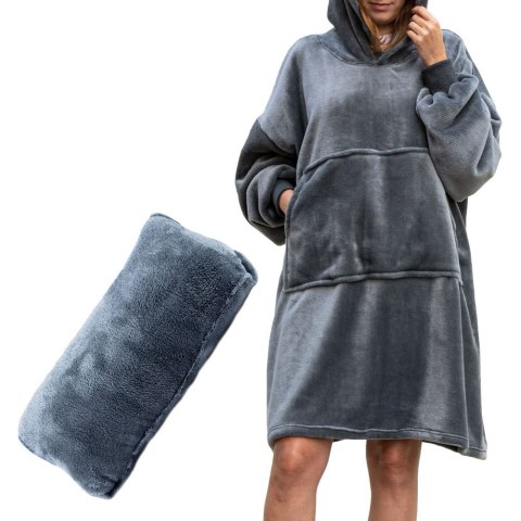 Bluzair Bluza Koc z Kapturem XXL Ciepła Szary 4w1 Bluzair Bluza Koc z Kapturem XXL Ciepła Szary 4w1