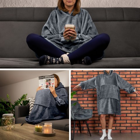 Bluzair Bluza Koc z Kapturem XXL Ciepła Szary 4w1 Bluzair Bluza Koc z Kapturem XXL Ciepła Szary 4w1