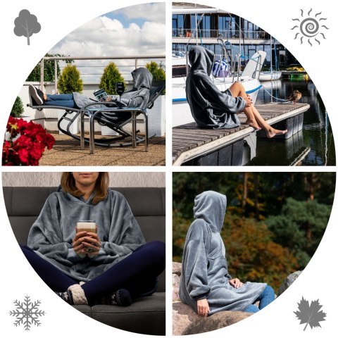 Bluzair Bluza Koc z Kapturem XXL Ciepła Szary 4w1 Bluzair Bluza Koc z Kapturem XXL Ciepła Szary 4w1