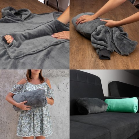 Bluzair Bluza Koc z Kapturem XXL Ciepła Szary 4w1 Bluzair Bluza Koc z Kapturem XXL Ciepła Szary 4w1