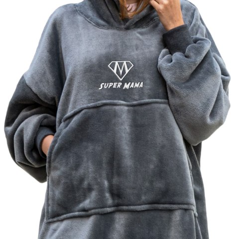 Bluzair SUPER MAMA - Bluza koc - Szary - prezent dla mamy na urodziny Bluzair SUPER MAMA - Bluza koc - Szary - prezent dla mamy na urodziny