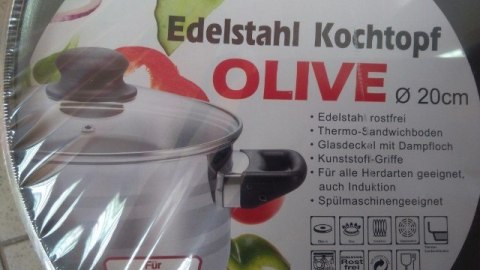 Garnek nierdzewny ze szklaną pokrywką 20cm OLIVE Garnek nierdzewny ze szklaną pokrywką 20cm OLIVE