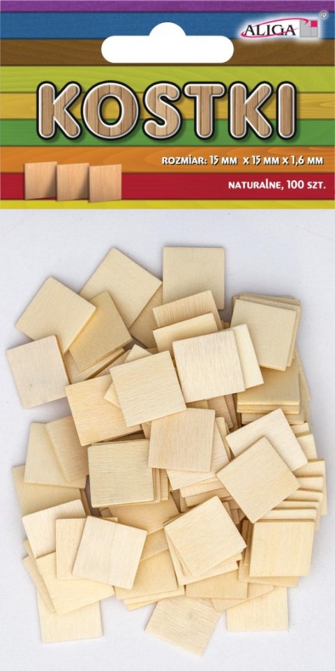Kostka drewniana 100szt. naturalna 15x15x1,3mm | PK-0622 Kostka drewniana 100szt. naturalna 15x15x1,3mm | PK-0622