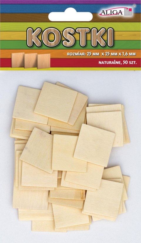 Kostka drewniana 50szt. naturalna 25x25x1,3mm | PK-0639 Kostka drewniana 50szt. naturalna 25x25x1,3mm | PK-0639