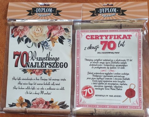 Dyplom Urodzinowy ''70'' Dla Pani