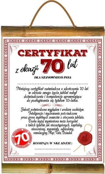 Dyplom Urodzinowy ''70'' Dla Pani
