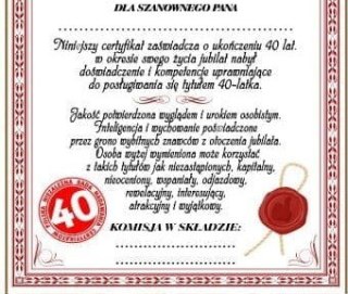 Dyplom certyfikat 40 lat Pan | D60