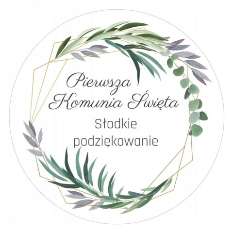 Naklejki 12szt. SŁODKIE PODZIĘKOWANIE KOMUNIA CIASTO
