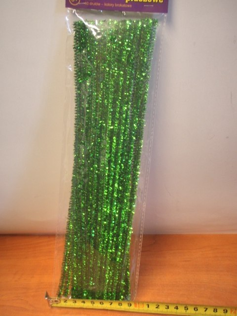 Druciki pluszowe metalizowane ZIELONE 40szt. | DPK-04