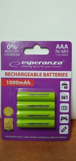 Baterie akumulatorki 4szt. R03 AAA 1000mah ESPERANZA | EZA102G