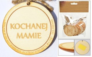 Zawieszka drewniana lub do przyklejenia z tekstem "Kochanej Mamie" 10 szt. OZD-015