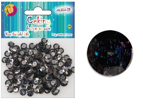 Cekiny 12szt hologramowe CZARNE 8mm 10g | MT-0213