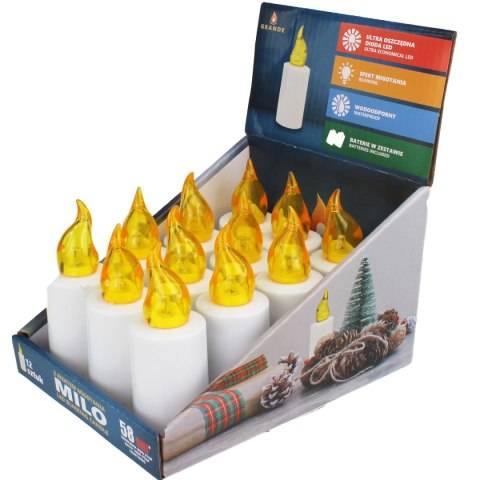 Znicz wkład led + baterie migotający żółty12 szt. MILO GRANDE