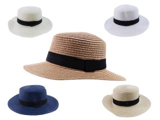 Kapelusz damski z czarną wstążką