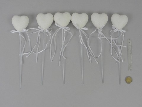 Serce na patyku 6szt. styropianowe 23cm