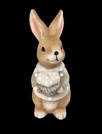 Zając gipsowy kropki średni z koszykiem 20,5 cm 9091