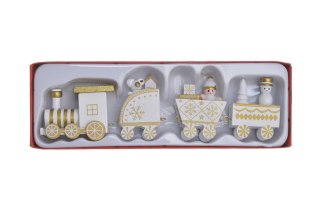 Drewniany pociąg świąteczny 4szt. 18,5cm x 2,5cm x 5,5cm Biały RD23B-6168