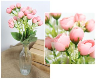 Bukiet 2szt PEONIA z białym dodatkiem, wys. 34 cm 5 łodyg (15 kwiatów 2,5x2,5 cm) RÓŻOWA KMD-2408C