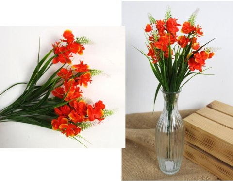 Bukiet 2szt sztuczny ŁUBIN z trawą 34 cm 5 łodyg POMARAŃCZOWY MZ-084D