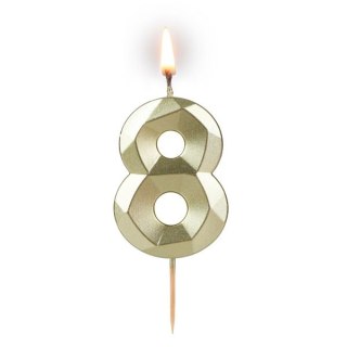 Świeca cyferka "8" 5,8cm "DIAMENT" ZŁOTA na patyku ( długość patyka 4,2cm / 2cm ) 24szt. 64-08