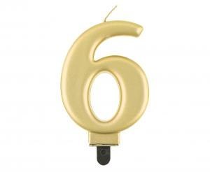 Świeczka B&C cyferka 6 metalik złota 8,0 cm PF-SCZ6
