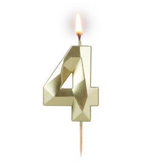 Świeczka cyferka "4" 5,8cm "DIAMENT" ZŁOTA na patyku ( długość patyka 4,2cm / 2cm ) 24szt. 64-04