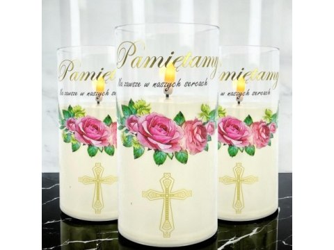 Świeczka led w obudowie z płomieniem - 15cm "Pamiętamy Na zawsze w naszych sercach"41511