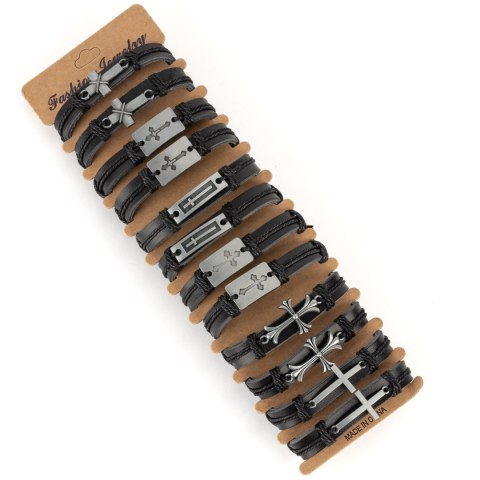 Zestaw bransoletek męskich ze skóry ekologicznej 12 szt B-2391