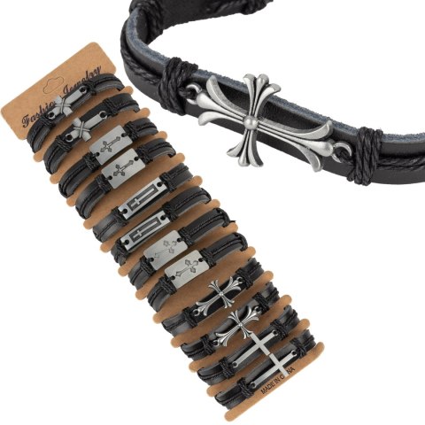 Zestaw bransoletek męskich ze skóry ekologicznej 12 szt B-2391