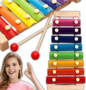 Cymbałki drewniane dla dziecka kolorowe edukacyjne 8 tonowe 24 CM.