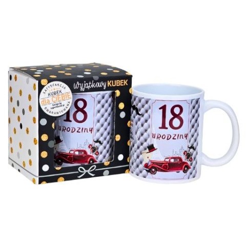 Kubek na 18 urodziny dla mężczyzny (bordowe auto) 3309-UR11-18