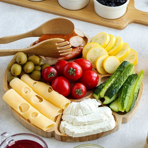 Drewniany półmisek dzielony do serwowania przekąsek Flower 25 x 1,6 cm