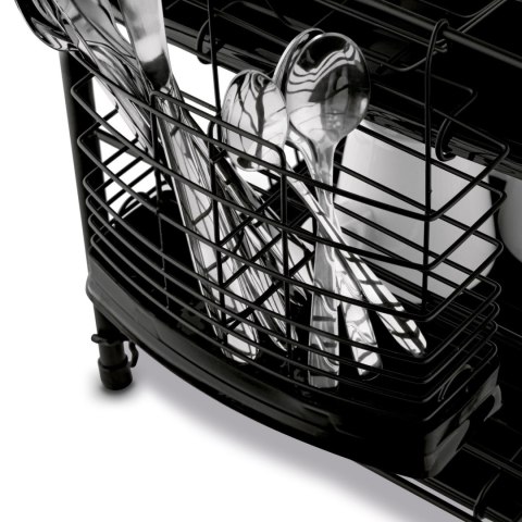 Dwupoziomowy ociekacz do naczyń z uchwytem na deskę do krojenia i pojemnikiem na sztućce Nova 53 x 33 x 24 cm czarna