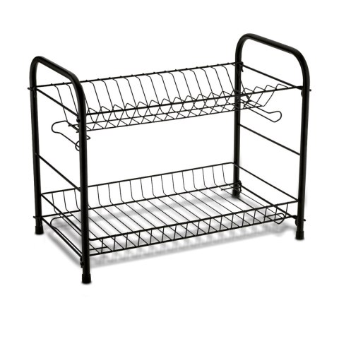 Dwupoziomowy ociekacz do naczyń z uchwytem na deskę do krojenia i pojemnikiem na sztućce Nova 53 x 33 x 24 cm czarna