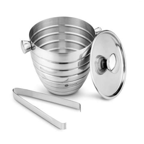 Pojemne nierdzewne wiaderko na lód ze szczypcami i 2 uchwytami Nuuk 1,5l