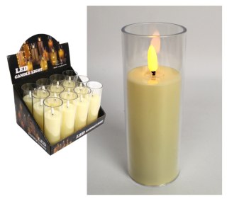 Świeca led ze skaczącym płomieniem w obudowie transparentnej 14 x 5 cm światło białe ciepłe MS-102TT