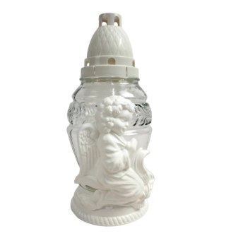 Znicz szklany Z 284 biały z aniołkiem 25 cm OMZ284